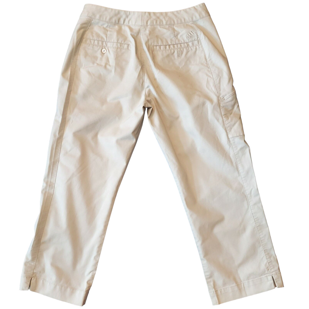 Adidas Pants Womens Size 2 Stretch Cropped Light Beige 3 Zip Pockets Mid Rise